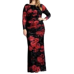 Adrianna Papel Black And Red Rose Velvet Draped Gown Size 20